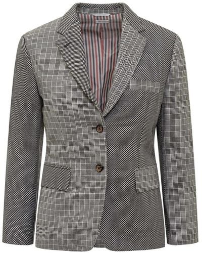 Thom Browne Eleganter v-ausschnitt blazer mit all-over muster - Grau
