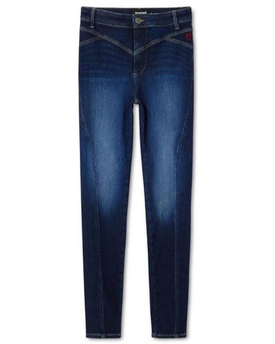Desigual Blaue enganliegende jeans mit bestickten details