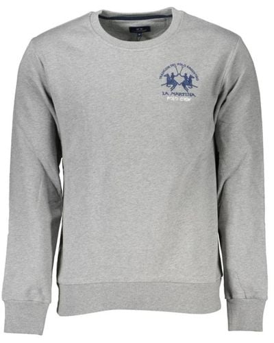 La Martina Baumwoll-crewneck-sweatshirt mit stickerei - Grau