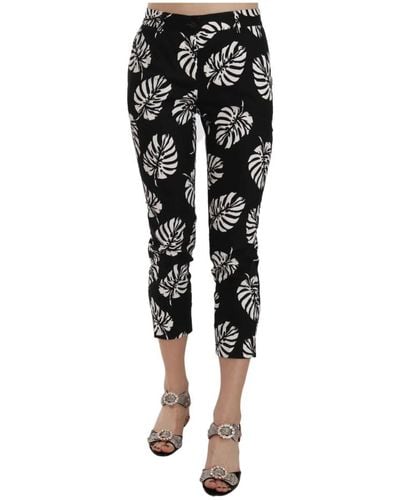 Dolce & Gabbana E Skinny-Hose mit Palmblattmuster - Schwarz