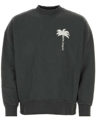 Palm Angels Dunkelgraues baumwoll-sweatshirt,grauer strickpullover mit the palm logo