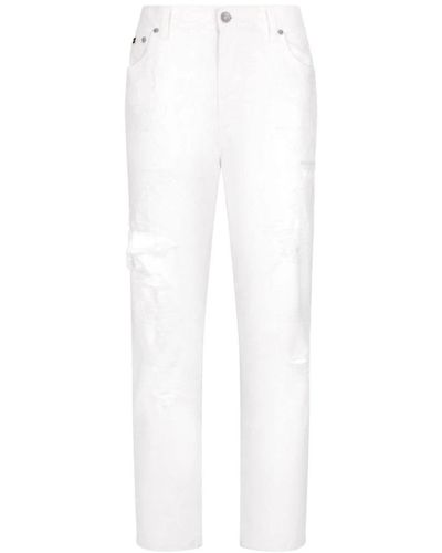 Dolce & Gabbana Jeans dritti strappati - Bianco