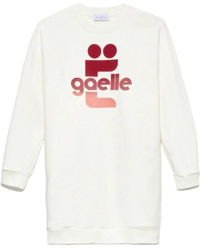 Gaelle Paris Vestido de algodón clásico con gráfico de logo - Blanco