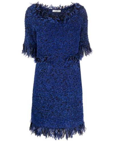 Charlott Vestido de lana azul real con flecos