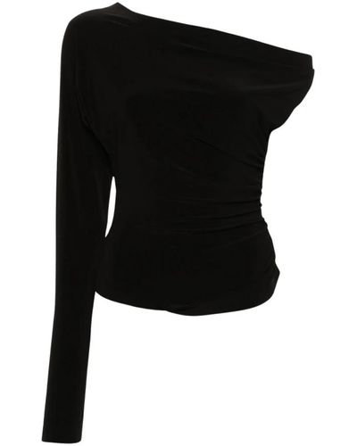Norma Kamali Jersey negro con hombros descubiertos y dobladillo asimétrico