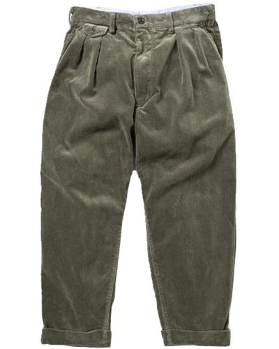 Beams Plus Pantaloni in velluto a coste verde scuro con doppie pieghe