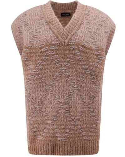 Roberto Collina Gilet in alpaca con ricami - Marrone