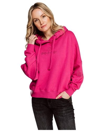 Zhrill Glitter applique v-neck hoodie - Pink