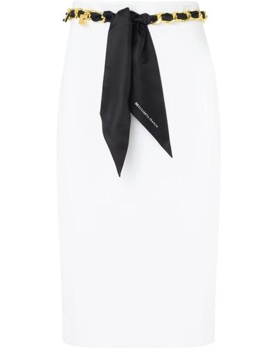 Elisabetta Franchi Falda midi blanca con cinturón pañuelo negro