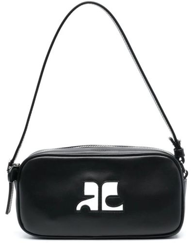Courreges Schwarze lederhandtasche mit kontrastierendem logo und verstellbarem griff