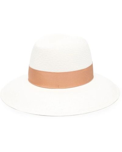 Borsalino Paja ala ancha logo estampado sombrero - Blanco