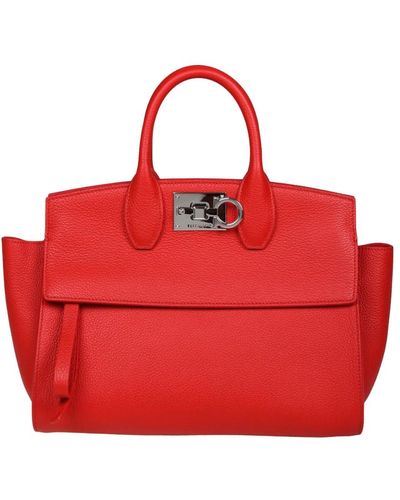 Ferragamo Weiche lederhandtasche mit reißverschlusstasche - Rot