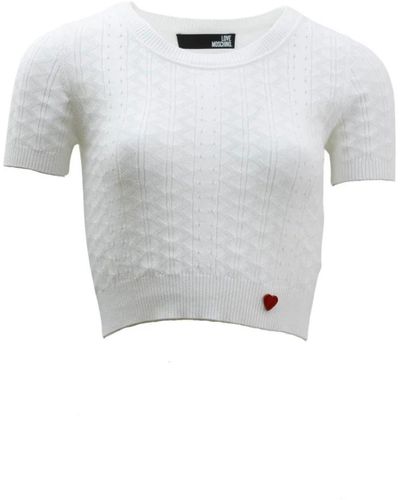Love Moschino Camiseta de algodón de manga corta con inserción de corazón rojo - Gris