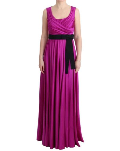 Dolce & Gabbana Robe longue en soie stretch droite - Violet