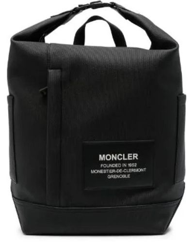 Moncler Wasserabweisender rucksack mit lederbesatz - Schwarz