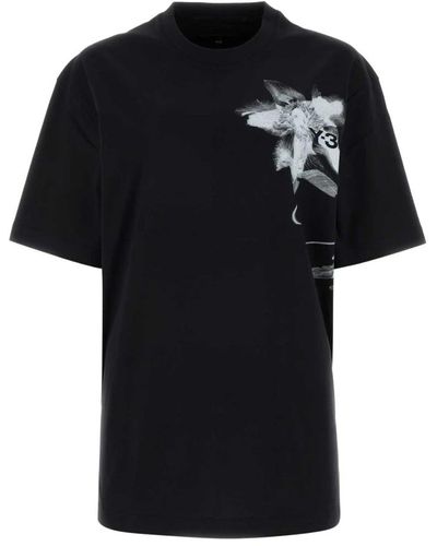 Y-3 Grafisches kurzarm t-shirt,schwarzes oversize baumwoll t-shirt