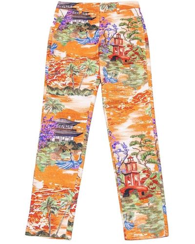 Stella Jean Pantaloni sottili si adattano a tela con stampa cinese - Arancione