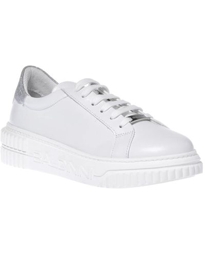Baldinini Sneaker in pelle di vitello bianca e argento - Bianco