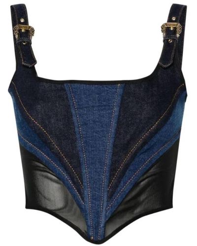 Versace Denim indigo schwarz mesh top - Blau