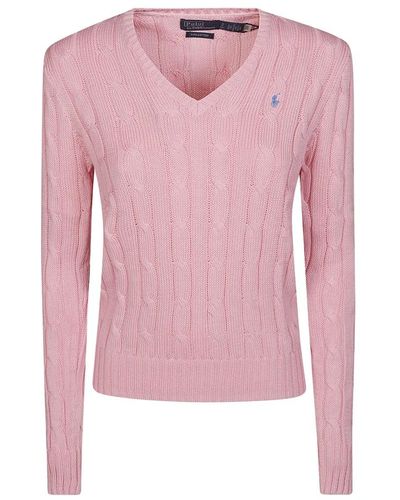 Ralph Lauren Stilvoller strickpullover mit zöpfen - Pink