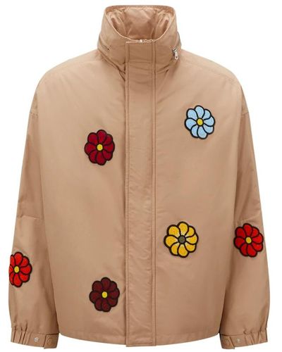 Moncler X Jw Anderson Maggie Fleece Floral Print Hooded Jacket 'medium Beige' - Brown
