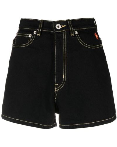 KENZO Shorts de mezclilla de talle alto con costuras en contraste - Negro