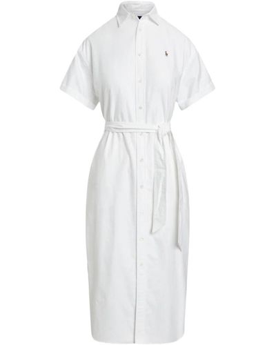 Polo Ralph Lauren Klassisches oxford-gürtelkleid - Weiß