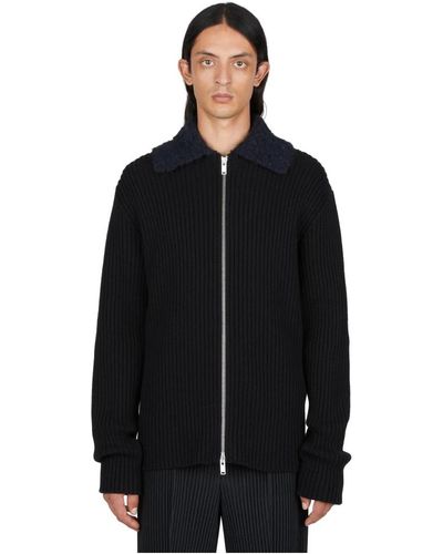 Jil Sander Cardigan in lana con colletto removibile - Nero