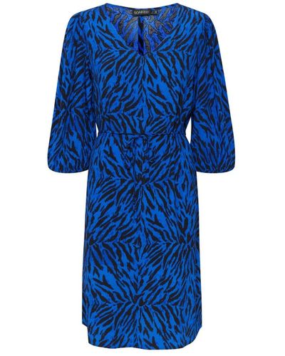 Soaked In Luxury Kleid mit animal-print, 3⁄4-ärmeln und taillenband - Blau