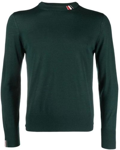 Thom Browne Grüner rippstrickpullover mit signature-streifen,grüne sweaters mit pinafore metal