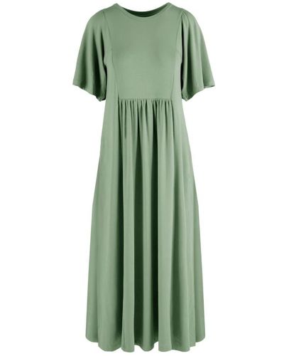 Bomboogie Soft long dress with drapes and gathers - Verde