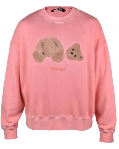 Palm Angels Rosa baumwoll-sweatshirt mit geprägtem teddybär - Pink