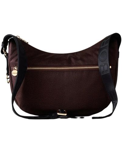 Borbonese Luna bag small - op nylon leather hobo bag - Nero