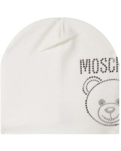 Moschino Cappello bianco in lana con logo ricamato