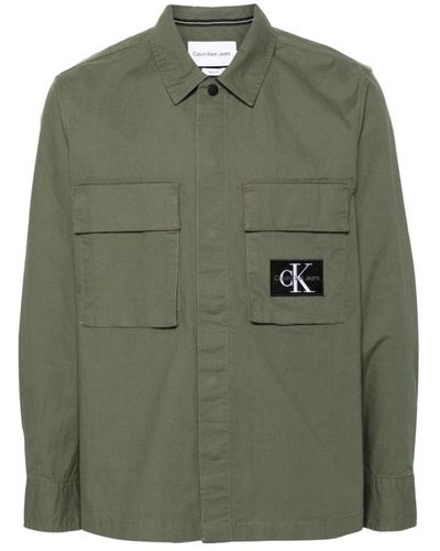 Calvin Klein Militärgrünes baumwollhemd ck-logo