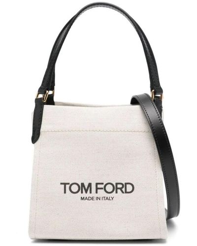 Tom Ford Ecru/schwarze canvas-tasche mit logo-print - Weiß