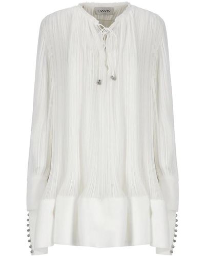 Lanvin Weiße plissierte v-ausschnitt kleid