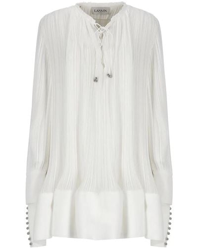 Lanvin Weiße plissierte v-ausschnitt kleid