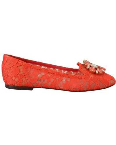 Dolce & Gabbana Ballerine rosse in pizzo taormina con cristalli - Rosso
