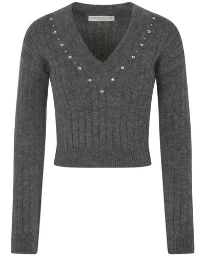 Alessandra Rich V-Neck Knitwear - Grey