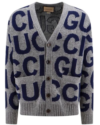 Gucci Cardigan logo in lana - Blu