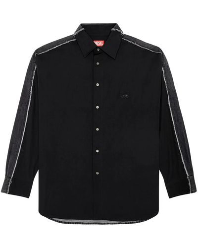 DIESEL Shirt aus popeline und denim mit unverarbeiteten kanten - Schwarz