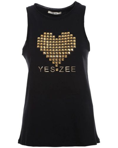 Yes-Zee Canottiera in cotone con stampa frontale - Nero
