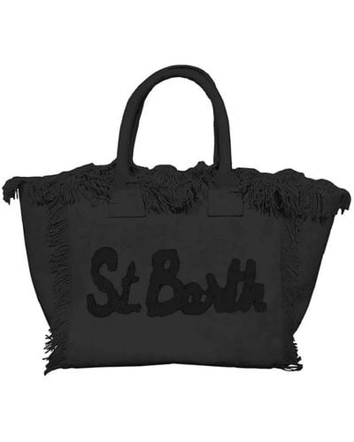 Mc2 Saint Barth Schwarze fransige strandtasche vanity patch