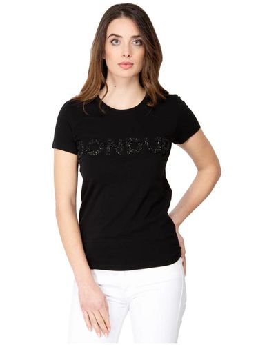 Dondup T-Shirt im Cotton Court Court mit in Steinen geschrieben - Schwarz