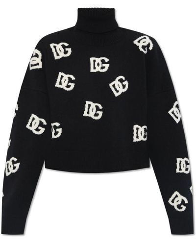 Dolce & Gabbana Monogrammiertes woll-turtleneck-sweatshirt - Schwarz