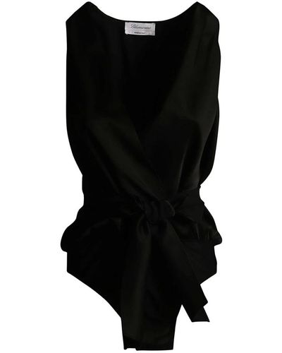 Blumarine Satin bodysuit with bow - Nero
