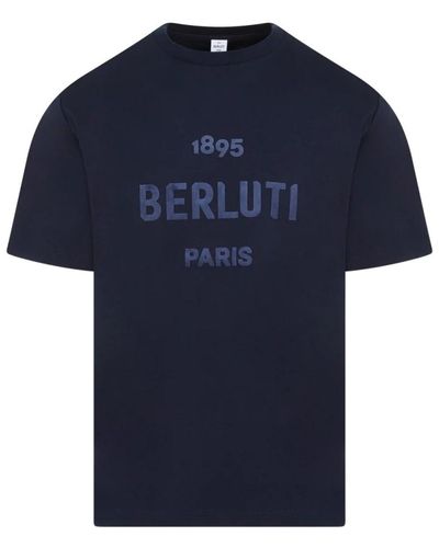 Berluti Blau baumwoll t-shirt mit logoaufdruck