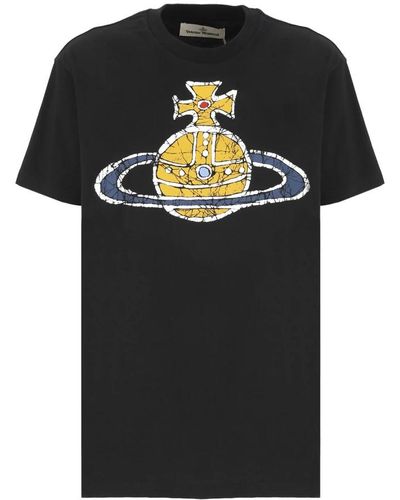 Vivienne Westwood T-shirts,schwarzes baumwoll-t-shirt mit orb-logo