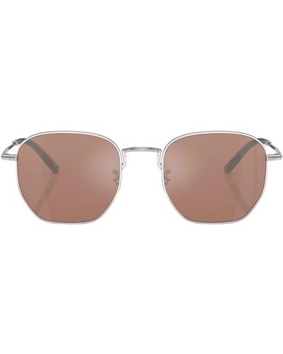 Oliver Peoples Einzigartige sechseckige sonnenbrille mit verspiegelten braunen gläsern - Pink